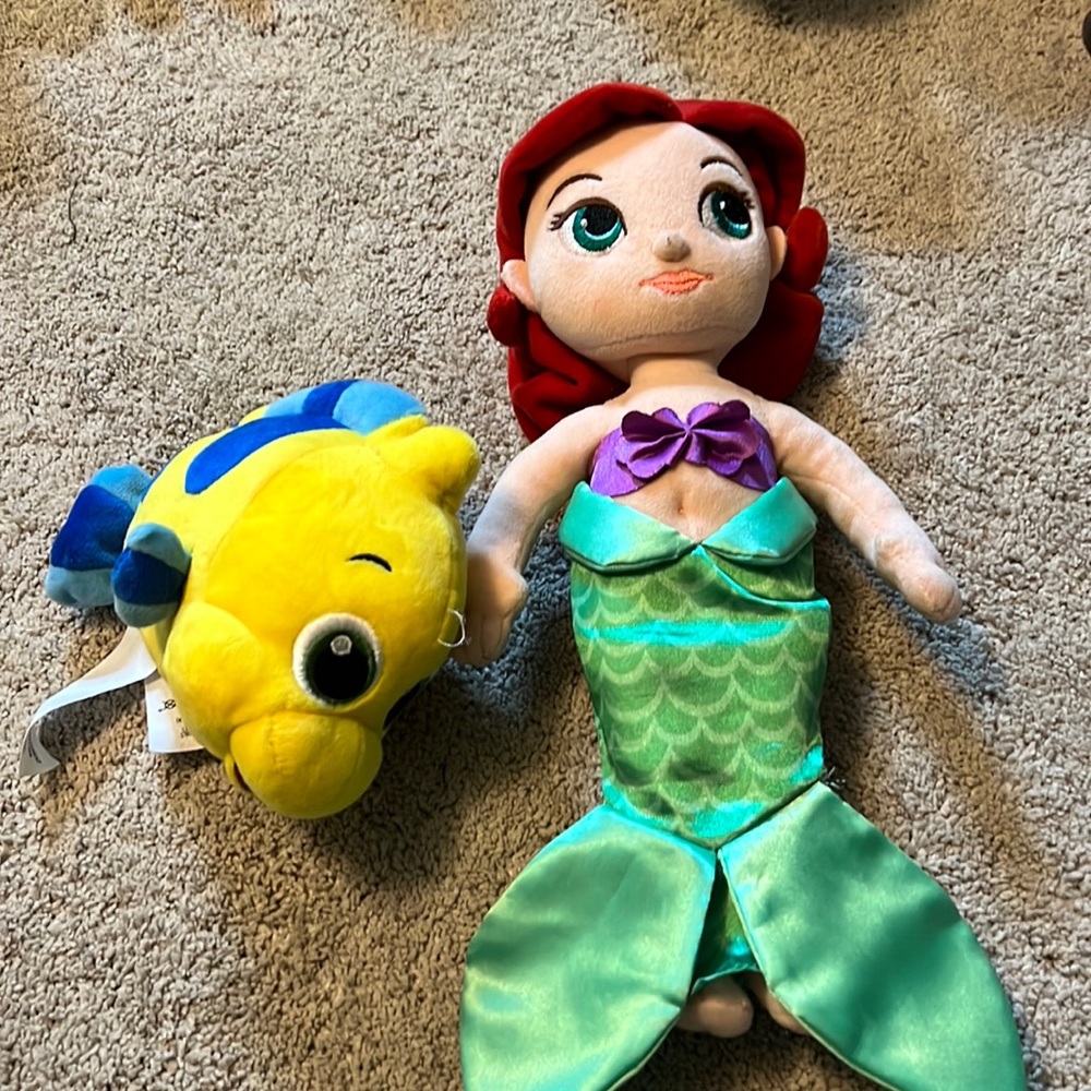 Ariel's flounder official Disney plushies